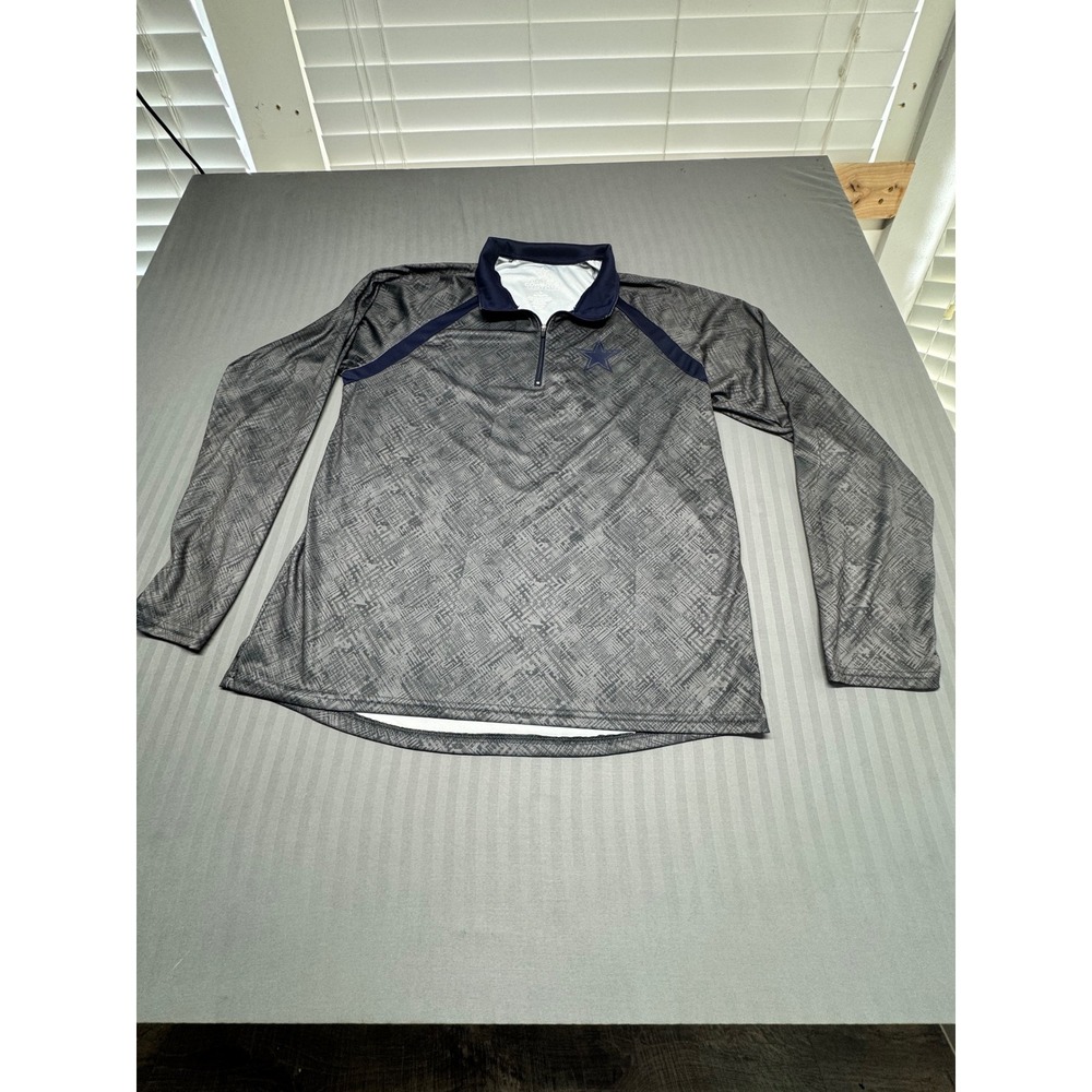 Dallas Cowboys Authentic Mens Quarter Zip Pullover Grey Navy Star Logo Large